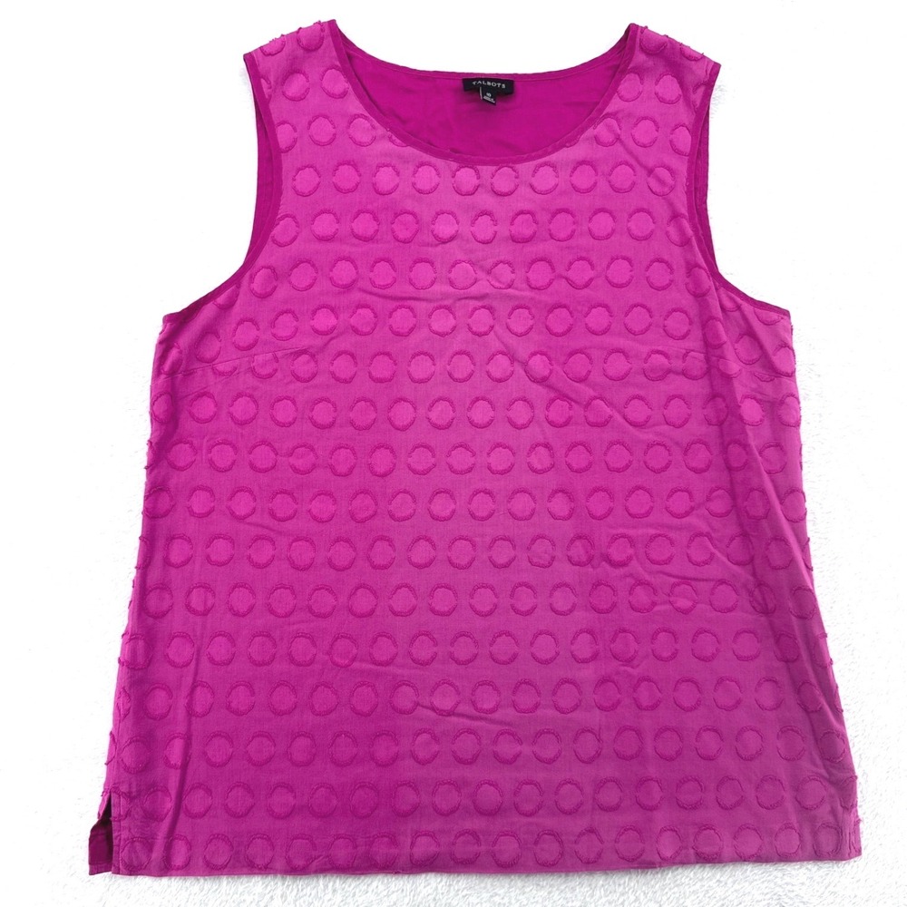 Talbots Magenta Pink Womens Sleeveless Top Sz 10 Textured Circle Print Side Zip